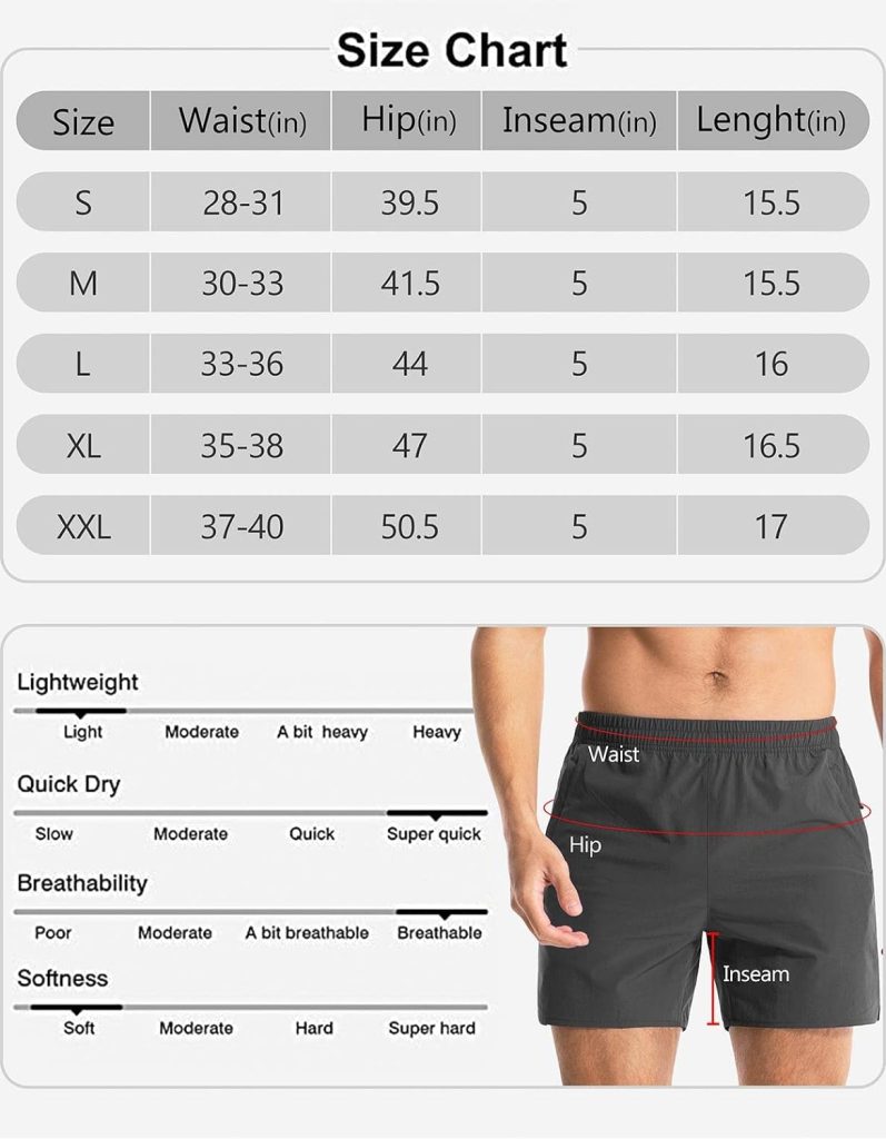 Aolesy Mens Running Shorts 5 Inch with Zipper Pockets Quick Dry Gym Athletic Workout Shorts for Men