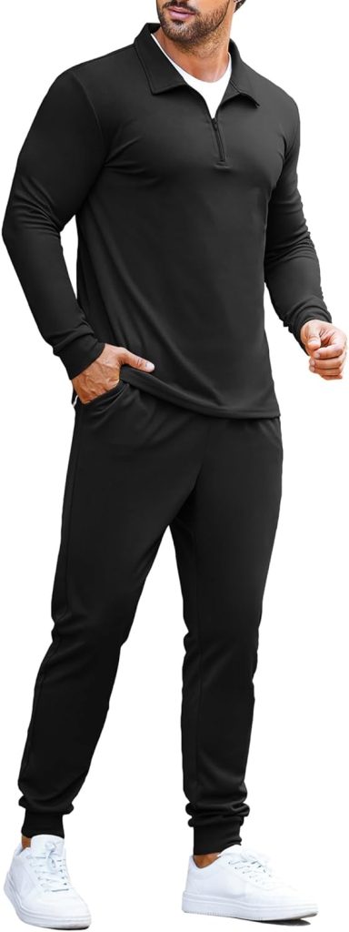 COOFANDY Mens 2 Piece Tracksuit Set Jogging Sweatsuit Workout Athletic Casual Quarter Zip Suit