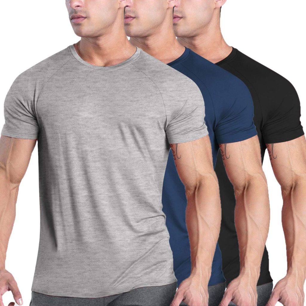 COOFANDY Mens 3 Pack Workout T Shirts Short Sleeve Gym Bodybuilding Muscle Shirts Base Layer Fitness Tee Tops