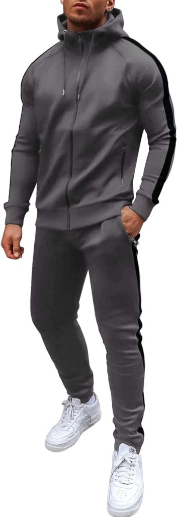 COOFANDY Tracksuit Mens with Zipper Pockets Full Zip Hoodie Sweatsuit 2 Pieces Running Jogging Sports Casual Sweat Suits