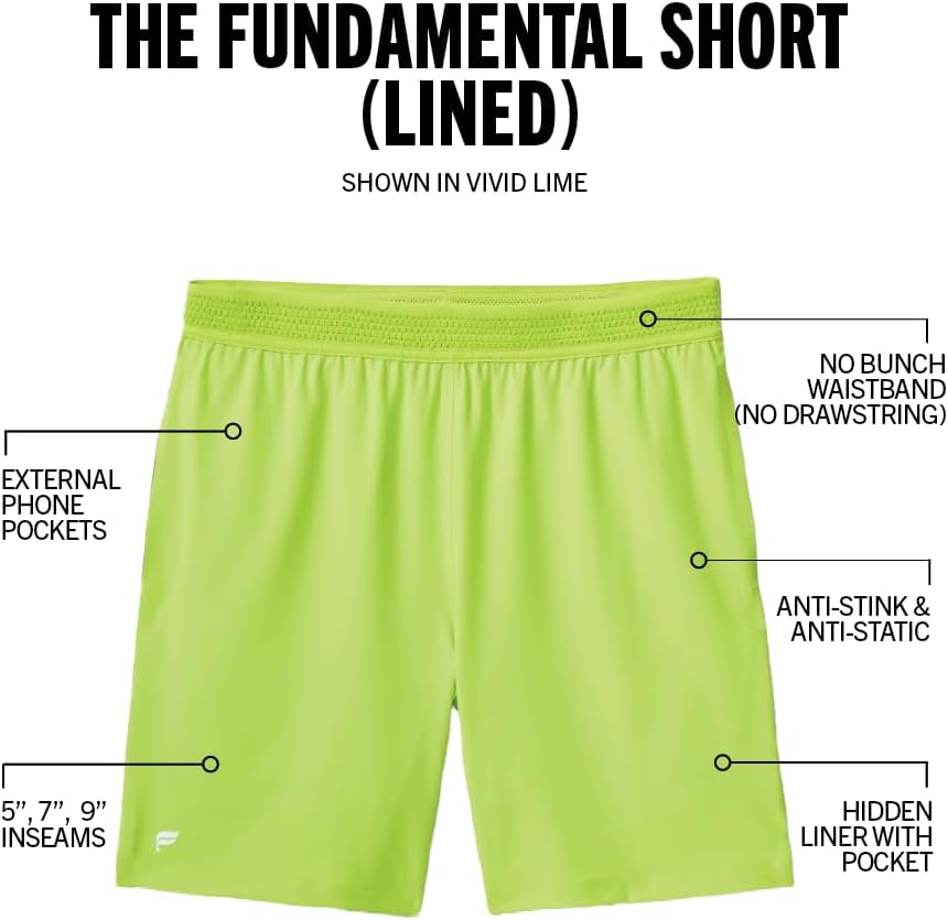 Fabletics Mens The Fundamental Short (Lined), Workout, Running, Training, Gym, Yoga, Ultra Lightweight, Athletic
