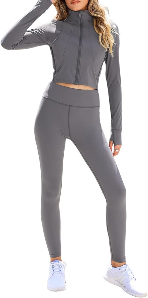 Herseas 2 Piece Workout Sets for Women Athletic Jacket with High Waisted Legging
