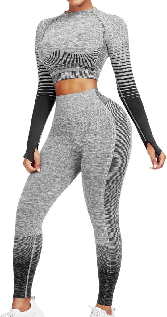 JOYMODE Workout Sets for Women 2 Piece High Waist Seamless Leggings and Crop Top Yoga Outfit