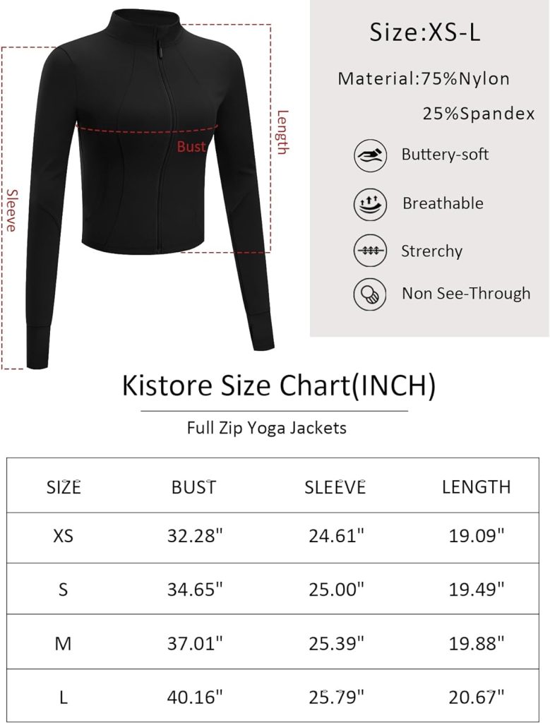 Kistore Workout Jackets for Women Full Zip Tight Fitted Athletic Long Sleeve Cropped Running Jackets Activewear