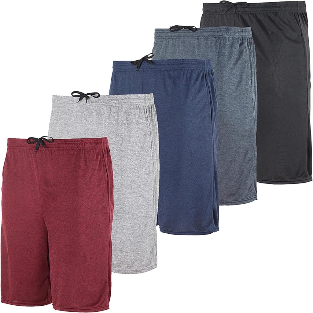 Real Essentials 5 Pack: Mens Mesh Athletic Performance Gym Shorts with Pockets (S-3X)