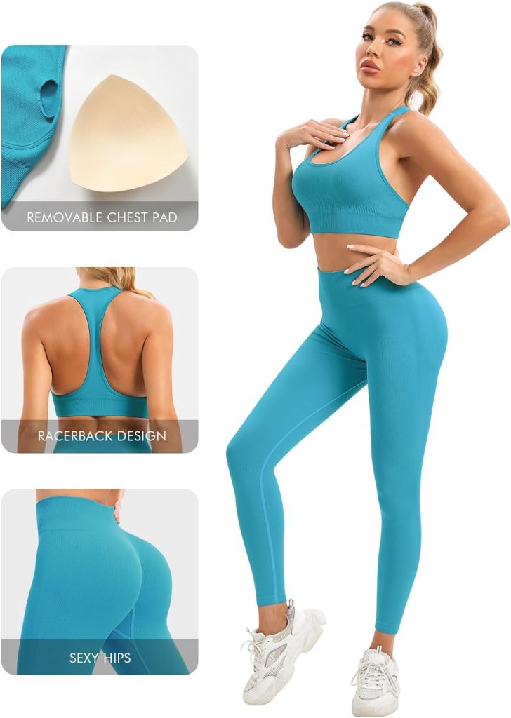 SPICE UNION 2 Piece Womens Workout Sets Ribbed Seamless Gym Yoga Outfits Biker Active Tracksuit