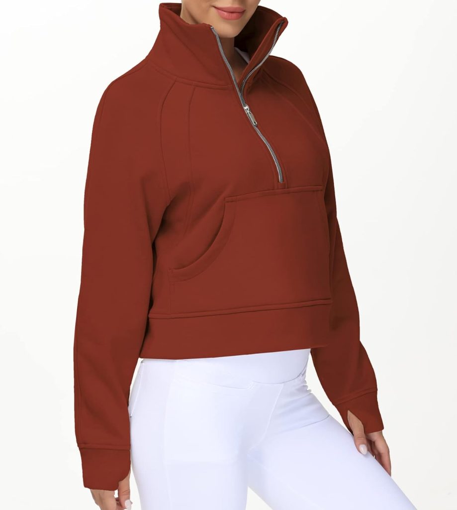 THE GYM PEOPLE Womens Half Zip Pullover Fleece Stand Collar Crop Sweatshirt with Pockets Thumb Hole