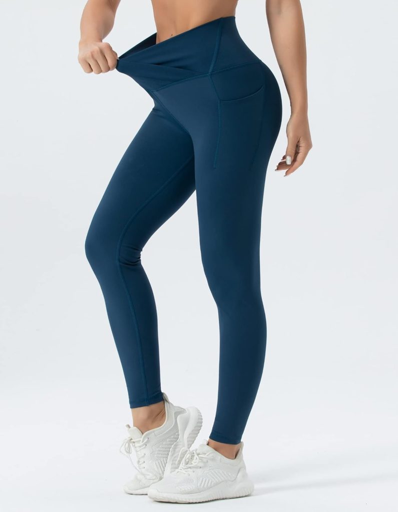 THE GYM PEOPLE Womens V Cross Waist Workout Leggings with Tummy Control and Pockets
