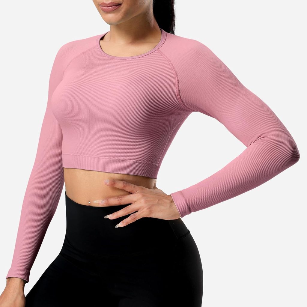 YEOREO Janelle Ribbed Open Back Top Womens Activewear T-Shirts Workout Yoga Gym Shirts Long Sleeve Tank