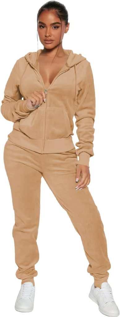 yidengymx Womens 2 Piece Velour Tracksuit Two Piece Soft Velvet Hooded Outfits for Women