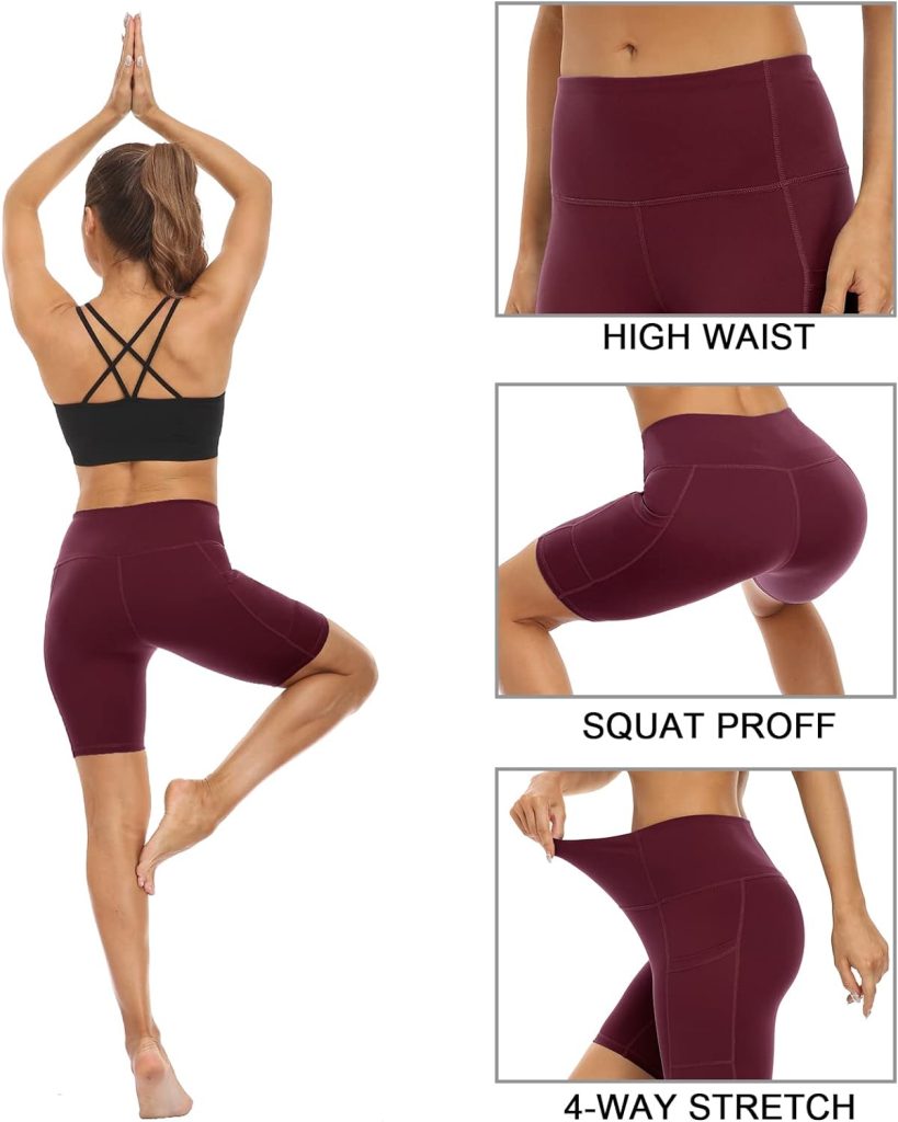 3 Pack High Waist Out Pocket Yoga Short 8/5 Tummy Control Workout Shorts Running Athletic Non See-Through Active Shorts