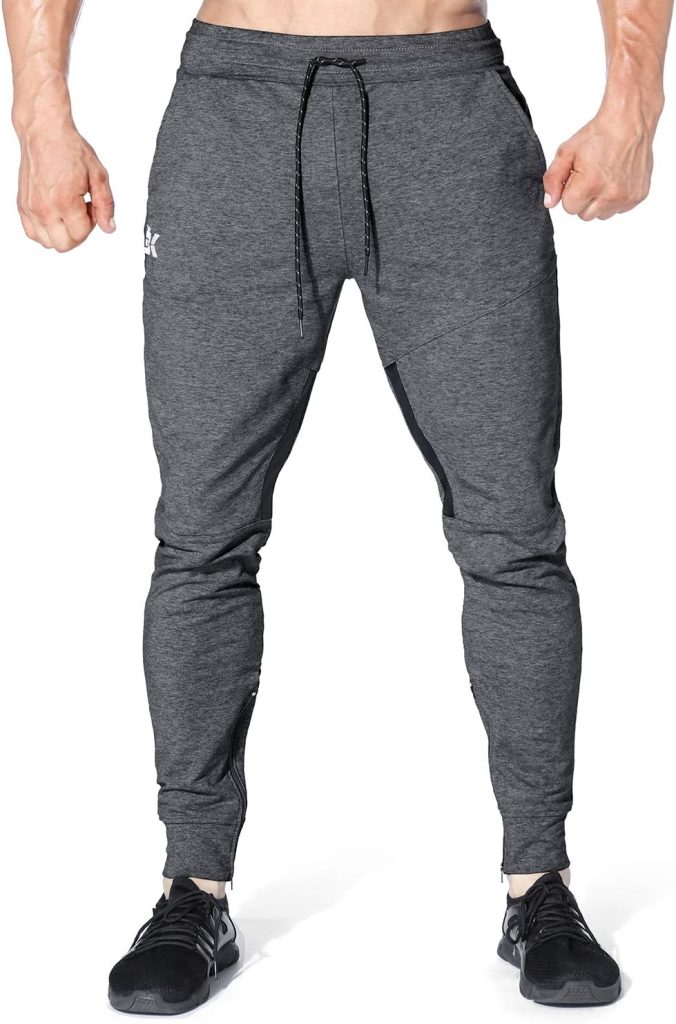 BROKIG Mens Gym Jogger Pants,Casual Slim Workout Sweatpants with Zipper Pockets Bodybuilding Athletic Pants