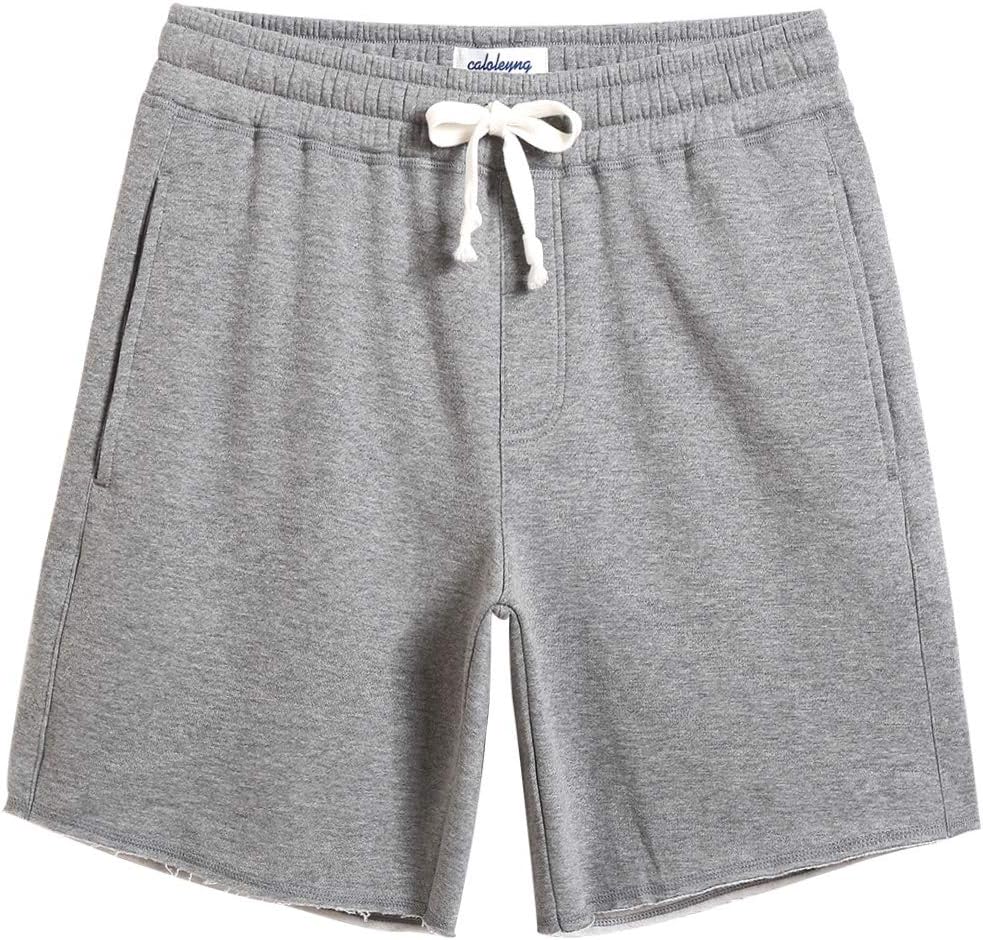 caloleyng Mens Cotton 8 Long Casual Lounge Fleece Shorts Pockets Jogger Athletic Workout Gym Sweat Shorts