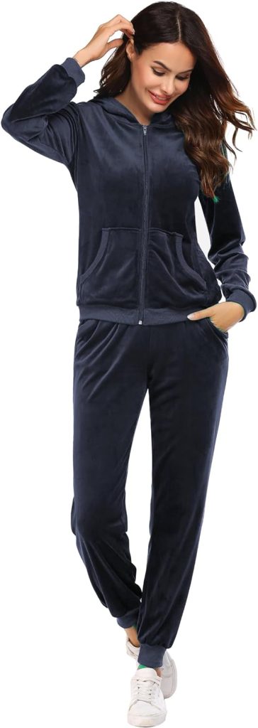 HOTOUCH Womens Casual Velour Tracksuit Set Full Zip Hoodie Long Workout Pants Tracksuit Jogging Suits XS-XXL