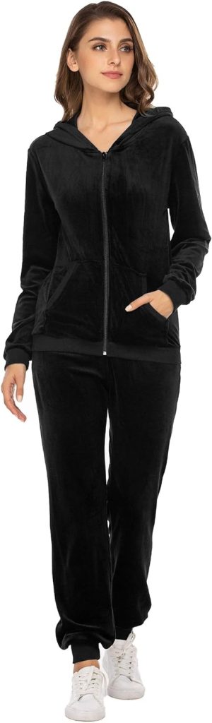 HOTOUCH Womens Casual Velour Tracksuit Set Full Zip Hoodie Long Workout Pants Tracksuit Jogging Suits XS-XXL