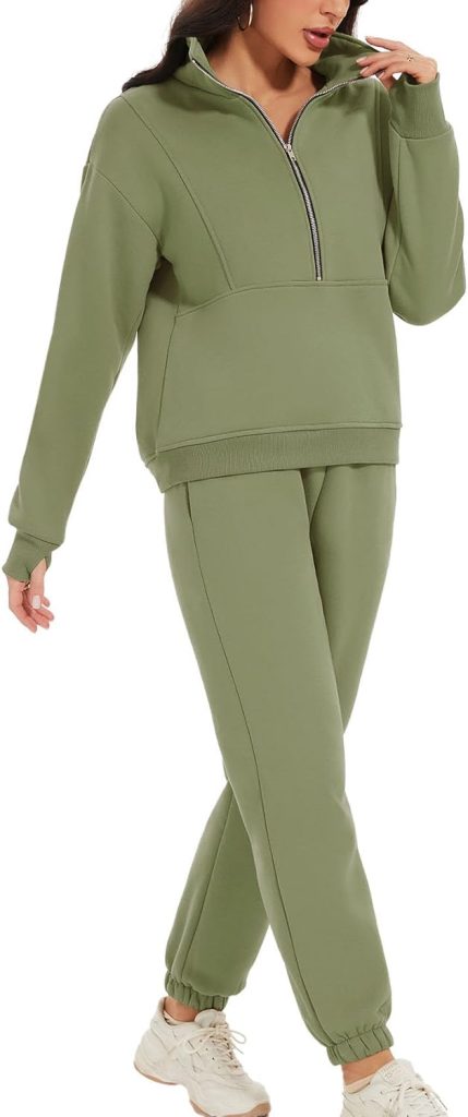 PEHMEA Womens 2 Piece Outfit Fleece Half Zip Sweatshirt and Joggers Pants Set Y2K Tracksuit Sweatsuit
