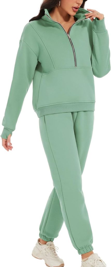 PEHMEA Womens 2 Piece Outfit Fleece Half Zip Sweatshirt and Joggers Pants Set Y2K Tracksuit Sweatsuit