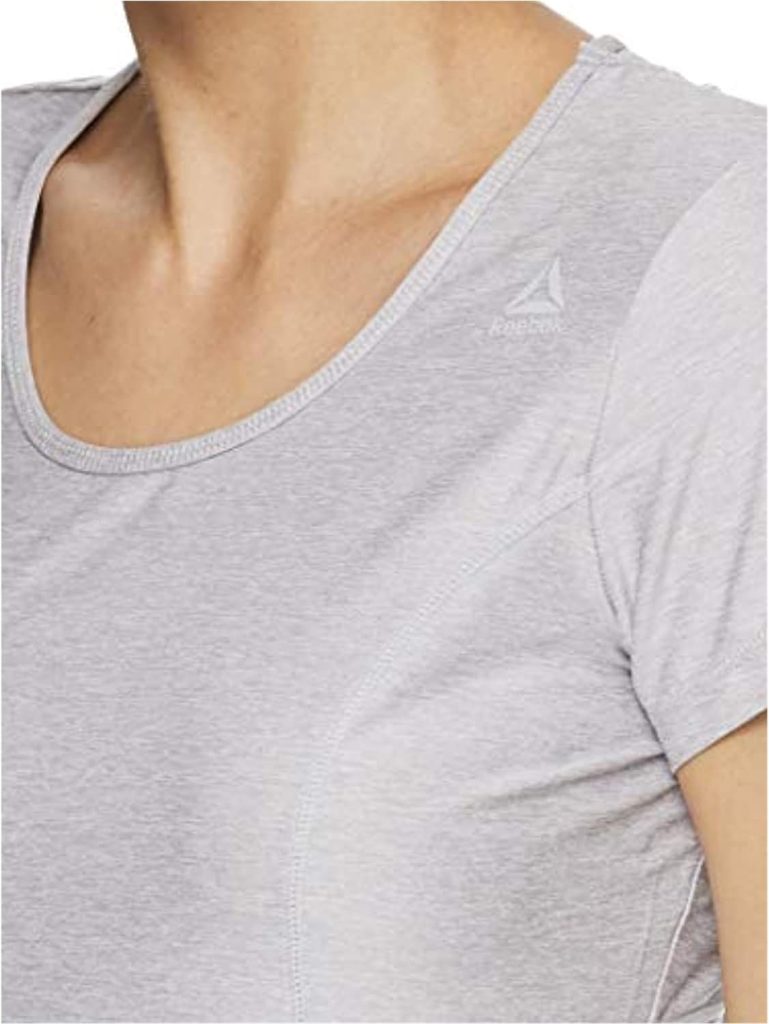 Reebok Womens Gym  Workout T-Shirt - Dynamic Fitted Performance Short Sleeve Athletic Top, Dynamic Ss Silver Sconce Heather, Small