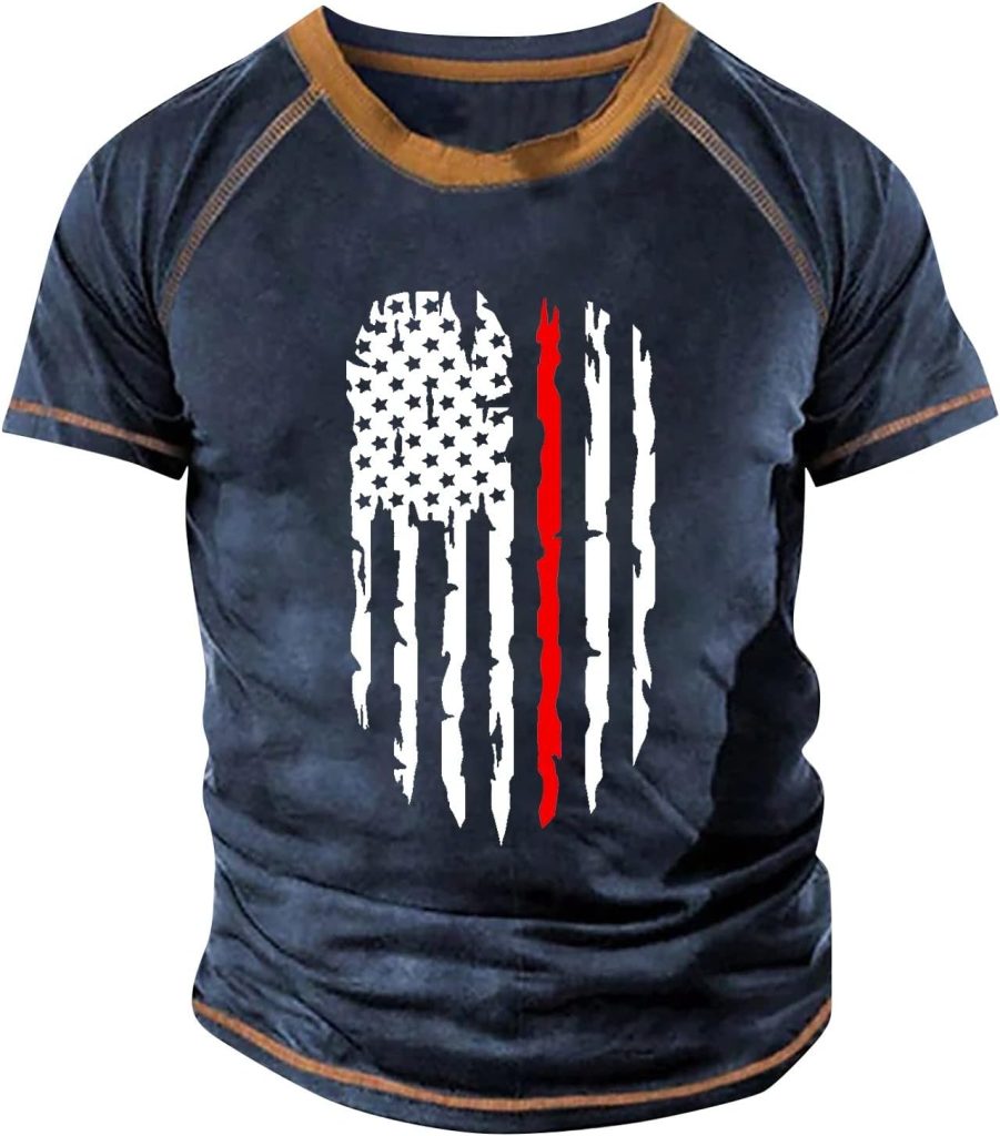Summer T Shirt for Mens 2023 Short Sleeve Independence Day Printing Tops Retro Round Neck Lightweight Blouses