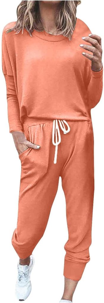 2 Piece Sweatsuits for Women Fall Clothes Leisure Long Sleeve Tops Sweatpants Lounge Travel Outfits Jogger Sets Track Suits