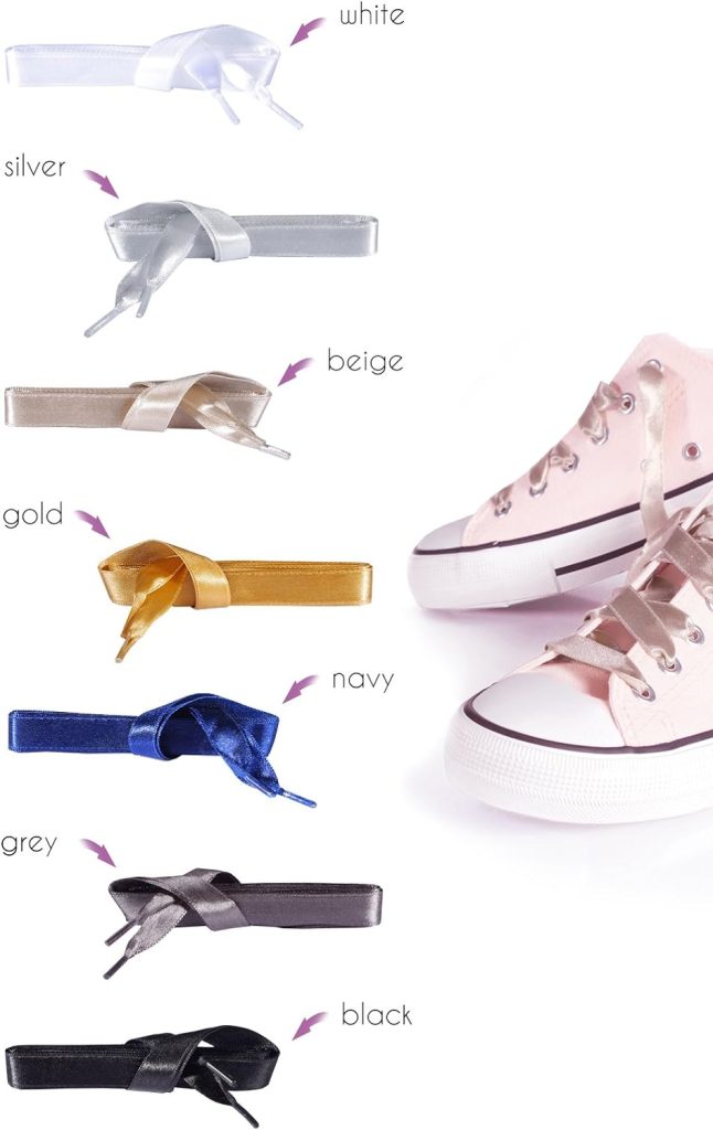Kaps Satin Ribbon Shoe Laces for Sneakers Trainers Casual Shoes, Quality and Durable, Many Colours and Lenghts, 1 pair