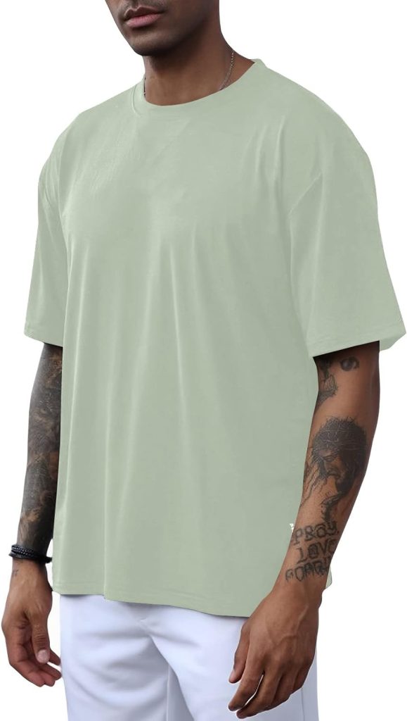 Mens Fashion Athletic T-Shirts Short Sleeve Casual Tee Plain Loose Crew Workout Gym Streetwear Shirts Top
