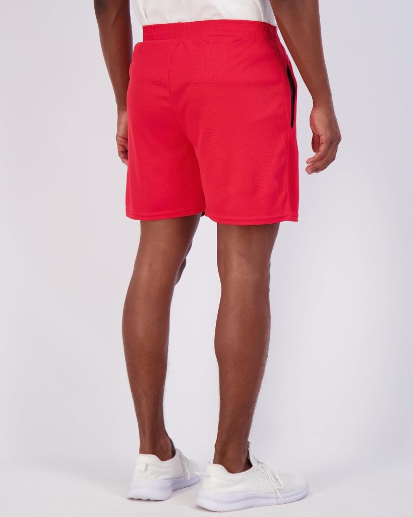 Real Essentials 4 Pack: Mens 5 Mesh Quick-Dry Running Shorts with Zipper Pockets  Drawstring (Available in Big  Tall)