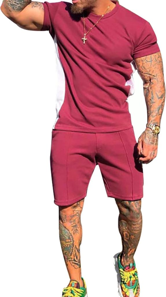 TZIISOA Mens Sport Set Summer Outfit 2 Piece Set Short Sleeve T Shirts and Shorts Stylish Casual Sweatsuit Set