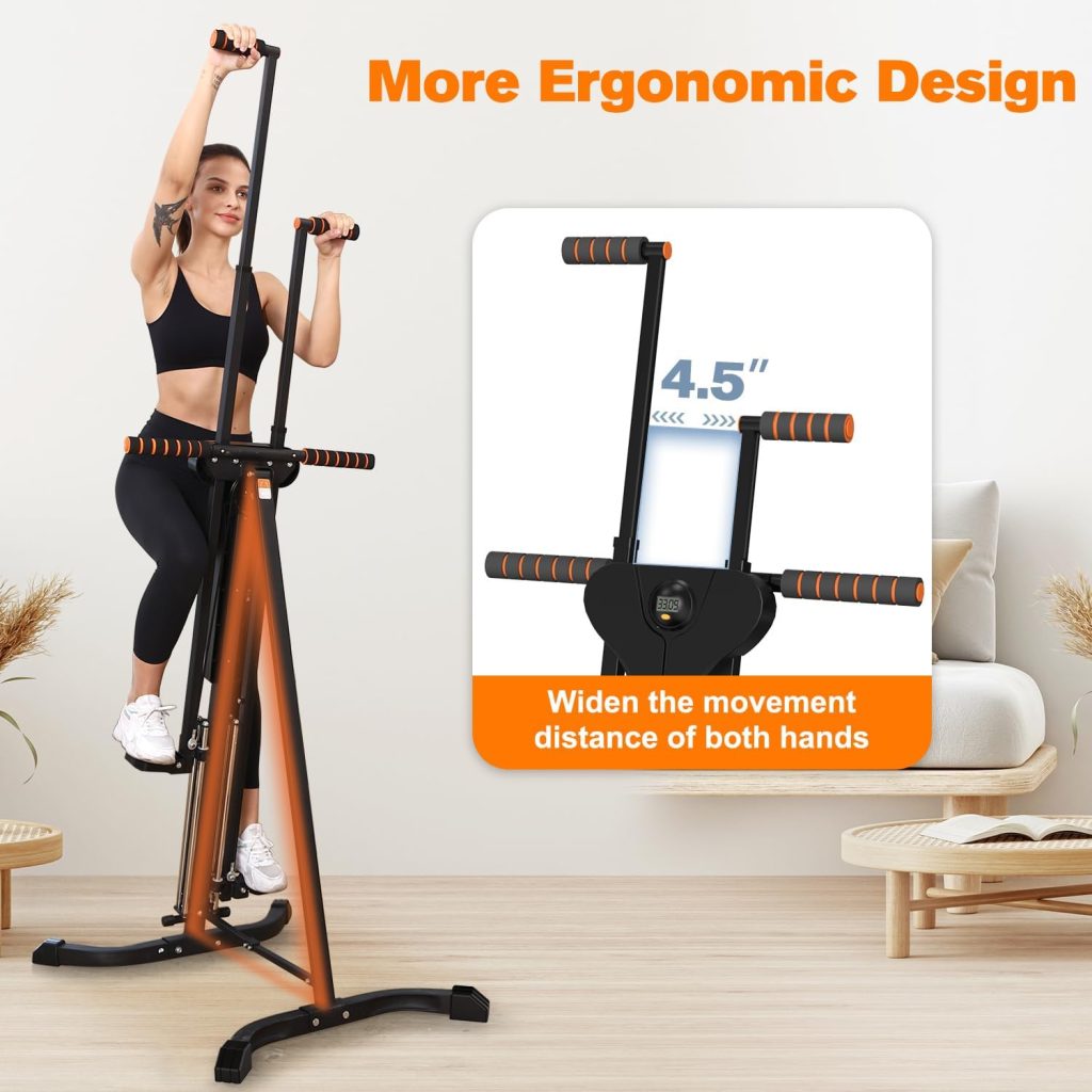 Vertical Climber Exercise Machine for Home Gym with 4 Metal Guide Rails Folding Exercise Climber Cardio Workout Machine 5-Level Resistance Stair Stepper Newer Version,Easy to Assemble