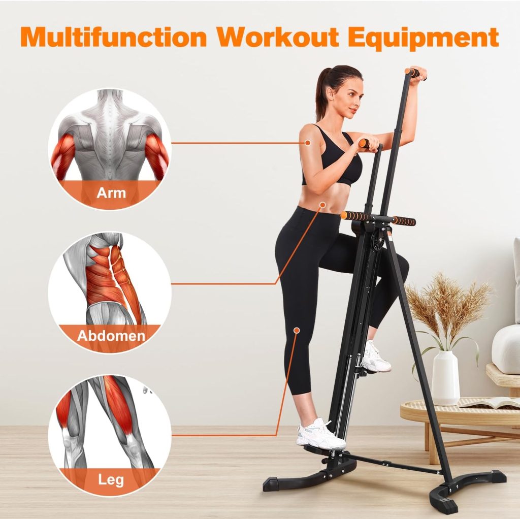 Vertical Climber Exercise Machine for Home Gym with 4 Metal Guide Rails Folding Exercise Climber Cardio Workout Machine 5-Level Resistance Stair Stepper Newer Version,Easy to Assemble