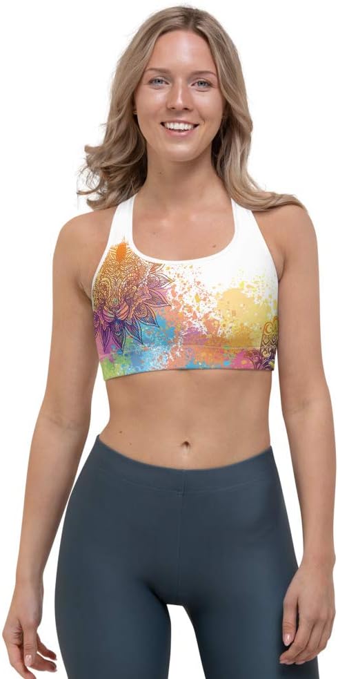 White Mandala Sports Bra | Gym, Fitness  Yoga Wear | Handmade Quality | Athleisure | Activewear