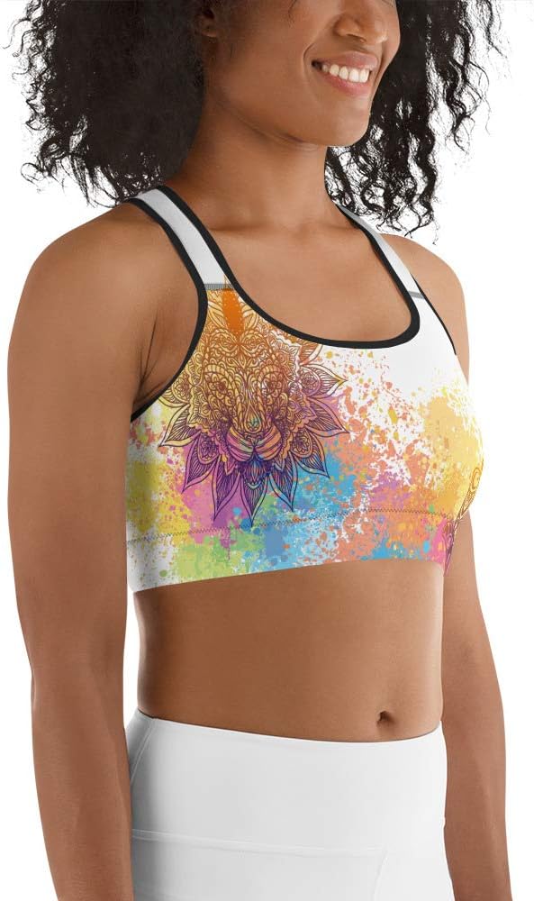 White Mandala Sports Bra | Gym, Fitness  Yoga Wear | Handmade Quality | Athleisure | Activewear