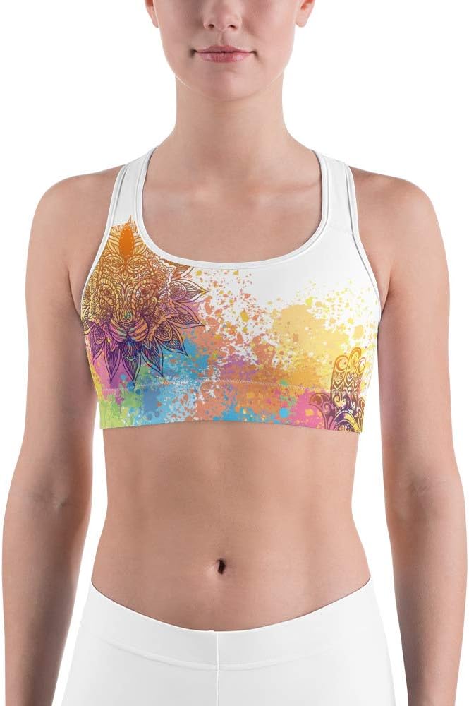 White Mandala Sports Bra | Gym, Fitness  Yoga Wear | Handmade Quality | Athleisure | Activewear